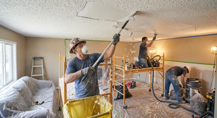 Popcorn ceiling removal and retexturing services